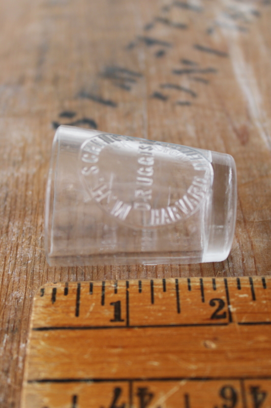 photo of rare vintage embossed glass M H Schenck Harvard Illinois Druggist medicine dose measure shot glass  #3