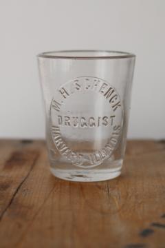 rare vintage embossed glass M H Schenck Harvard Illinois Druggist medicine dose measure shot glass 