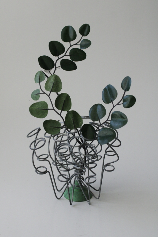 photo of rare vintage wire flower frog, spiral coil twisted wire loop flower holders w/ green base #2