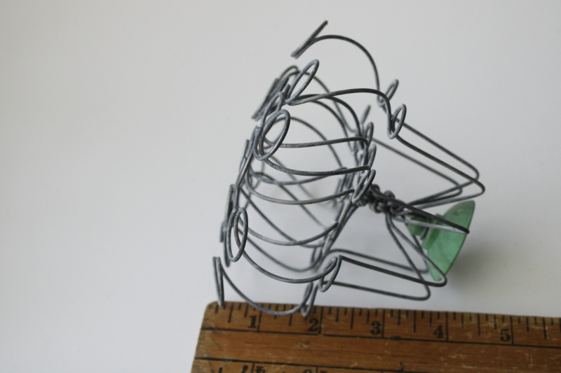photo of rare vintage wire flower frog, spiral coil twisted wire loop flower holders w/ green base #4