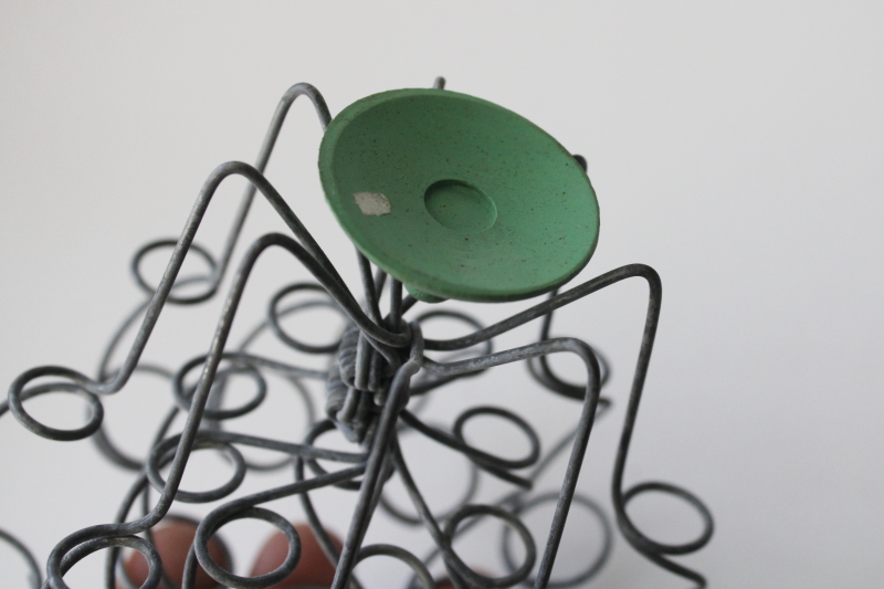 photo of rare vintage wire flower frog, spiral coil twisted wire loop flower holders w/ green base #5
