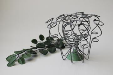 catalog photo of rare vintage wire flower frog, spiral coil twisted wire loop flower holders w/ green base 