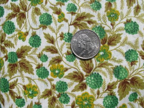 photo of raspberries print vintage 1950's cotton fabric, green and yellow #1