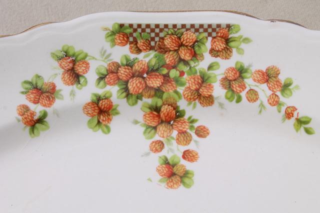 photo of raspberry red clover pattern antique vintage Crown Potteries china platter & bowl #5
