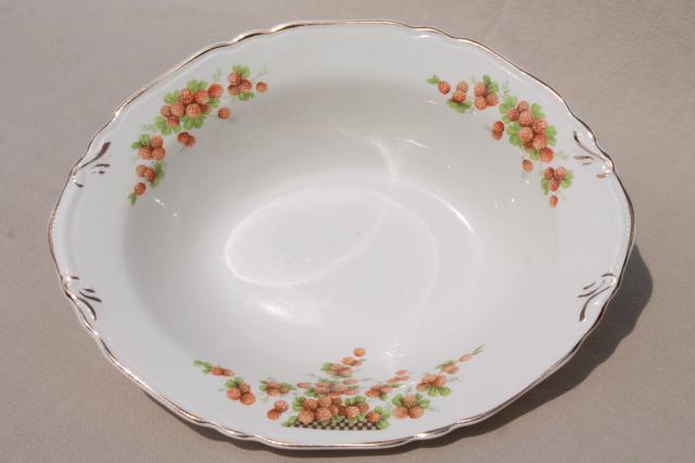 photo of raspberry red clover pattern antique vintage Crown Potteries china platter & bowl #9