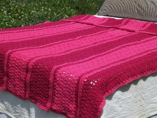 photo of raspberry ripple pink striped crochet afghan, soft acrylic, never used #1