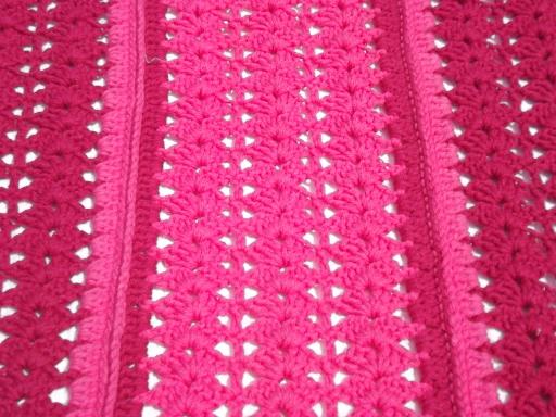 photo of raspberry ripple pink striped crochet afghan, soft acrylic, never used #2