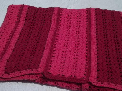 photo of raspberry ripple pink striped crochet afghan, soft acrylic, never used #3