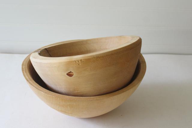 photo of raw rough natural carved wood bowls, unfinished wooden vessels with rustic flaws #1