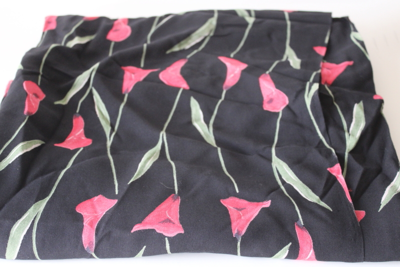 photo of rayon fabric modern sophisticated floral print black w/ light rose red calla lilies design  #1