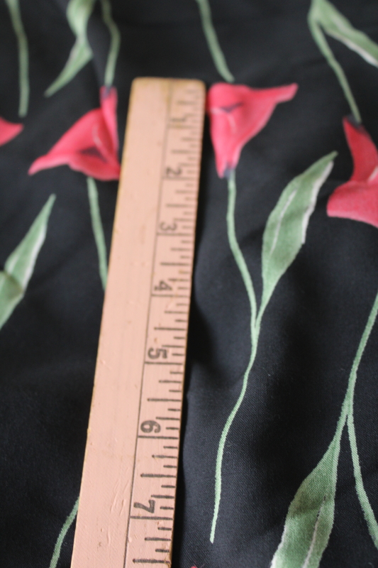 photo of rayon fabric modern sophisticated floral print black w/ light rose red calla lilies design  #4