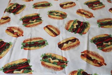 catalog photo of realistic hamburgers print cotton fabric, quilting weight novelty fashion or decor fabric 