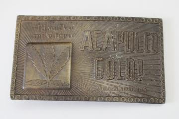 catalog photo of rebel hippie vintage western belt buckle Acapulco Gold, Lewis Buckles Chicago 