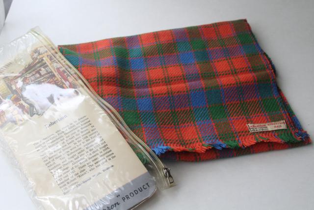 photo of red Robertson Scots tartan plaid muffler, vintage Scotland wool scarf never used #1