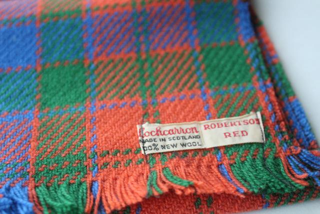 photo of red Robertson Scots tartan plaid muffler, vintage Scotland wool scarf never used #2