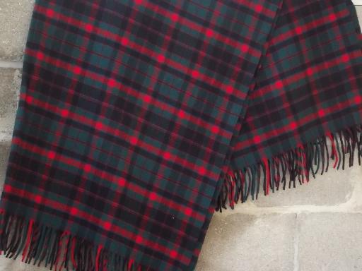 photo of red and green plaid Pendleton wool throw, heavy wool fringed camp blanket #1