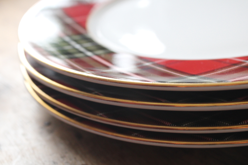 photo of red & green tartan plaid border Wexford pattern china dinner plates set of 4 #5