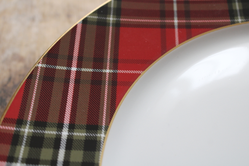 photo of red & green tartan plaid border Wexford pattern china dinner plates set of 4 #6