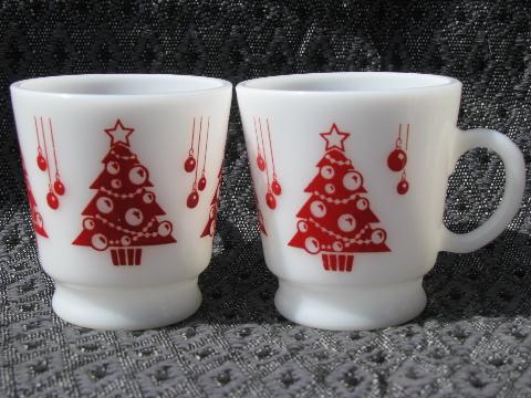 photo of red and white Christmas trees, vintage Hazel Atlas milk glass cups #2