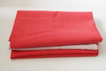 red & white and white & red pin dots dotted swiss, crisp cotton poly blend vintage fabric lot 