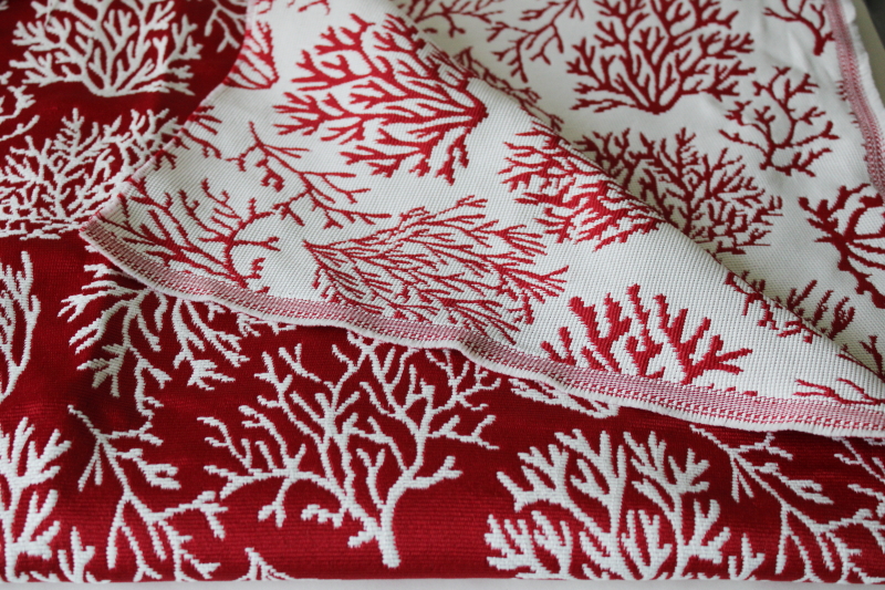 photo of red / white coral branches upholstery home decor fabric, reversible woven synthetic fabric  #1