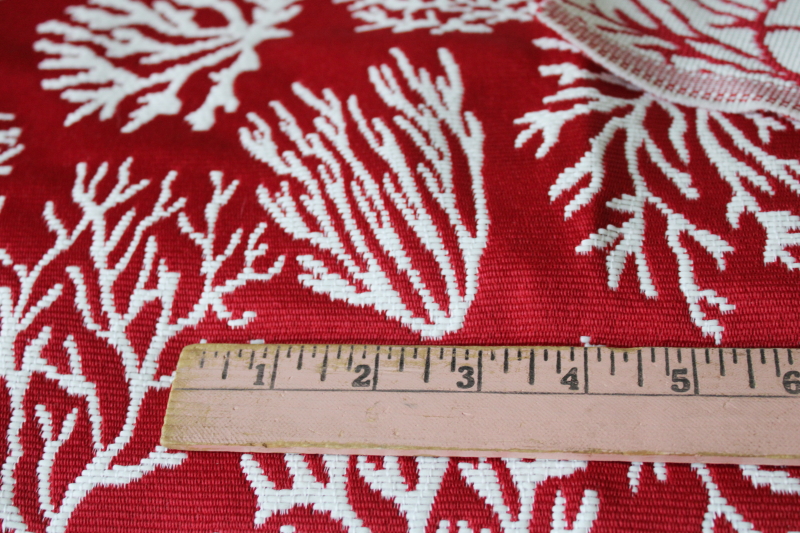 photo of red / white coral branches upholstery home decor fabric, reversible woven synthetic fabric  #2