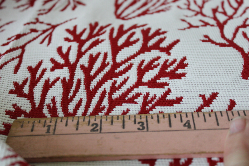 photo of red / white coral branches upholstery home decor fabric, reversible woven synthetic fabric  #3