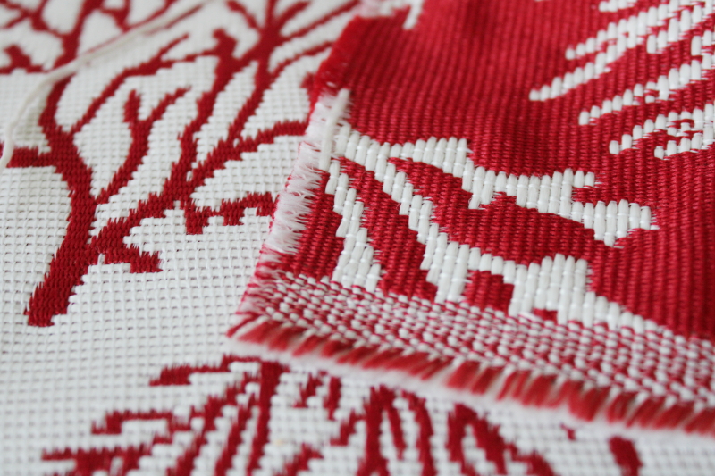 photo of red / white coral branches upholstery home decor fabric, reversible woven synthetic fabric  #4