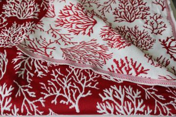 catalog photo of red / white coral branches upholstery home decor fabric, reversible woven synthetic fabric 
