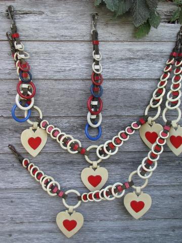 photo of red and white hearts fancy old leather show horse / pony cart harness #1