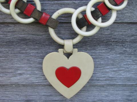 photo of red and white hearts fancy old leather show horse / pony cart harness #3