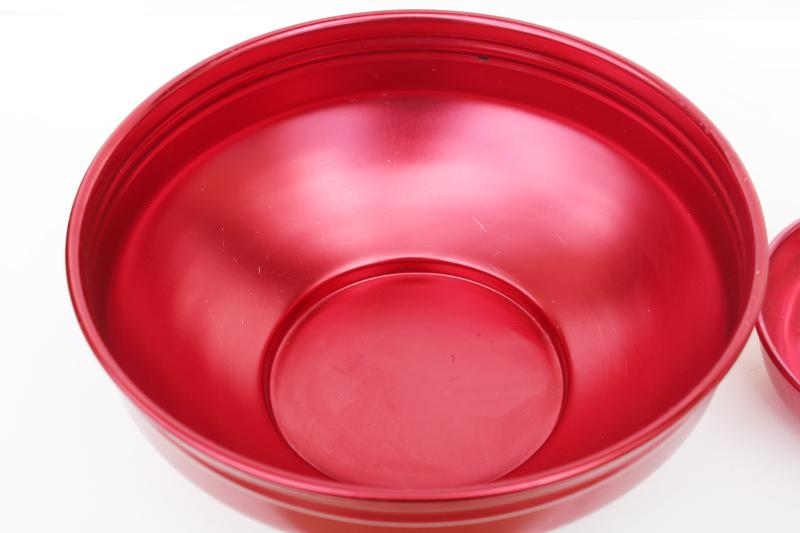 photo of red anodized aluminum chip & dip bowls party set, mid-century vintage West Bend  #2