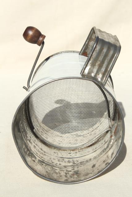 photo of red apple print kitchen sifter, 40s 50s vintage Bromwell's flour sifter #6