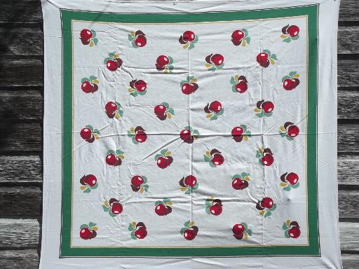 photo of red apples print authentic vintage printed cotton kitchen tablecloth #1