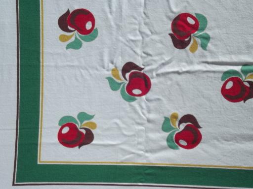 photo of red apples print authentic vintage printed cotton kitchen tablecloth #2