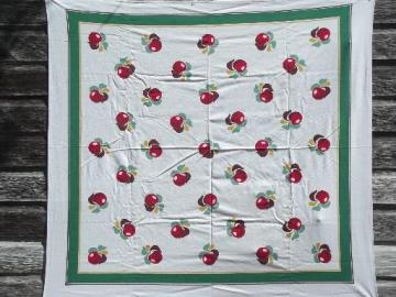 catalog photo of red apples print authentic vintage printed cotton kitchen tablecloth