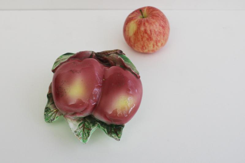 photo of red apples vintage Japan painted china wall pocket vase, decorative plaque #5