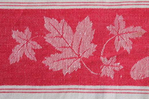 photo of red beaver linen towel, antique vintage woven jacquard kitchen cloth tea towel #5