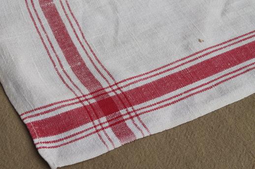 photo of red beaver linen towel, antique vintage woven jacquard kitchen cloth tea towel #7