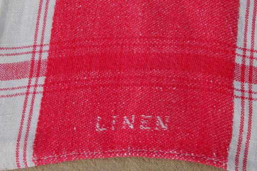 photo of red beaver linen towel, antique vintage woven jacquard kitchen cloth tea towel #8