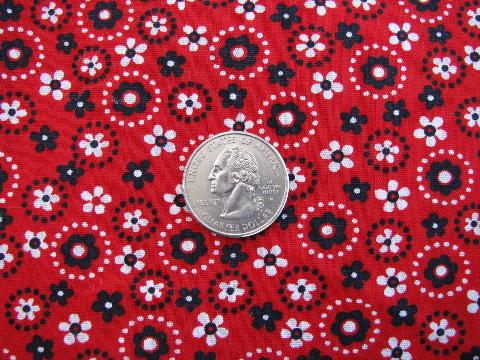photo of red / black retro vintage flower print cotton fabric, quilting weight #1