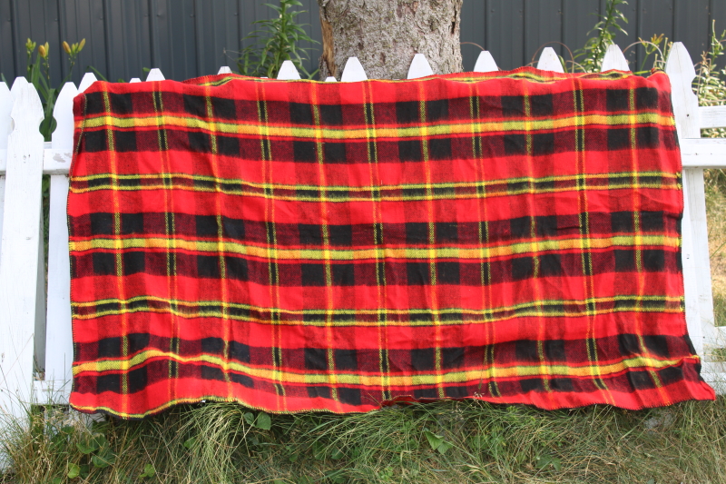 photo of red black yellow tartan plaid camp blanket, cozy acrylic fall throw retro tartanware #1