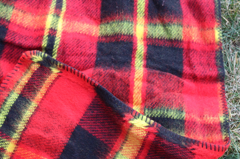 photo of red black yellow tartan plaid camp blanket, cozy acrylic fall throw retro tartanware #3