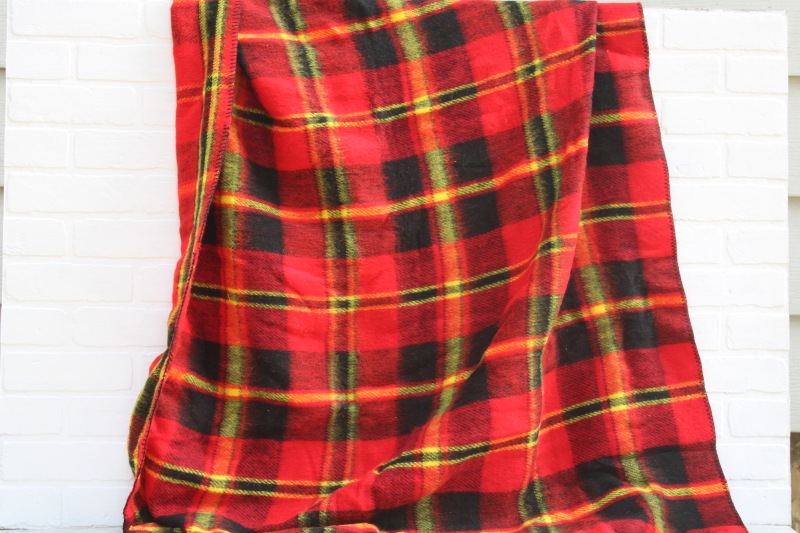 photo of red black yellow tartan plaid camp blanket, cozy acrylic fall throw retro tartanware #4