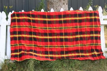 catalog photo of red black yellow tartan plaid camp blanket, cozy acrylic fall throw retro tartanware