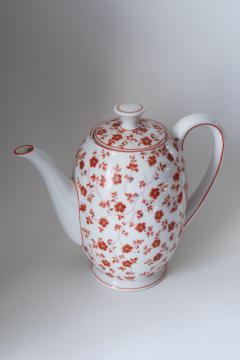 catalog photo of red calico chintz china coffee pot, vintage Koenigszelt Germany porcelain