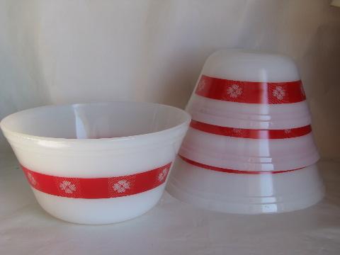 photo of red checked tablecloth print Federal glass bowls nest, Country Kitchen #1