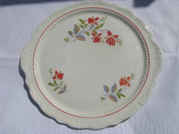 catalog photo of red columbines vintage 30s- 40s china dinnerware, handled cake plate