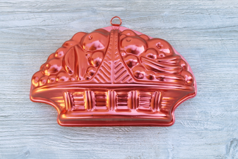 photo of red copper color aluminum mold, vintage Mirro pan for baking or jello molds #1