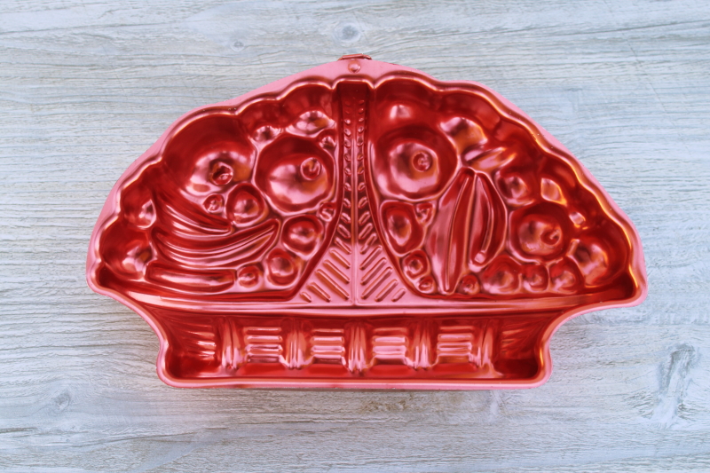 photo of red copper color aluminum mold, vintage Mirro pan for baking or jello molds #2